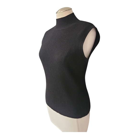 Joseph A. Qu'est-Cequecest Black Sleeveless Mock Neck Top Size L | Rayon Nylon - Picture 5 of 7